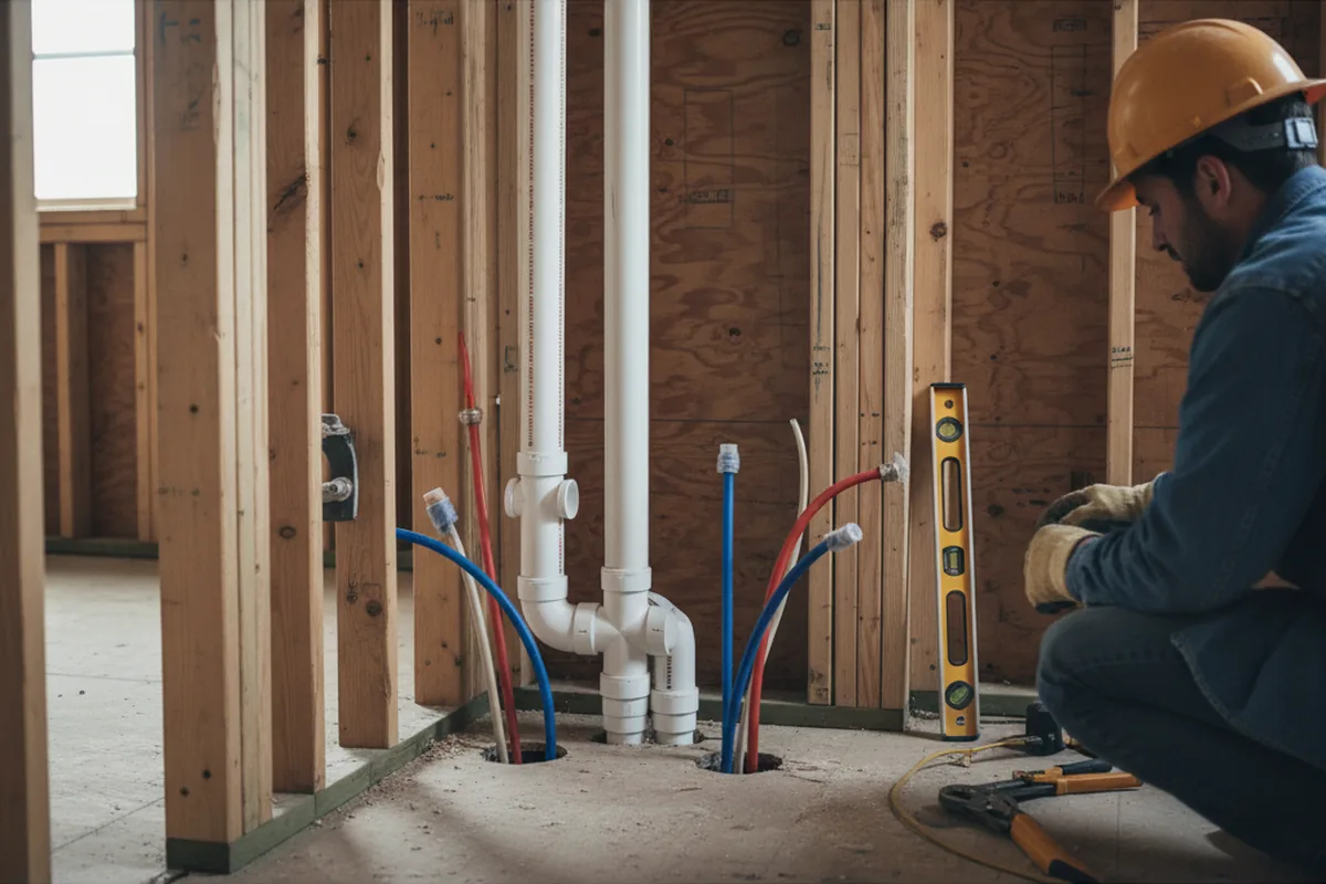 Drain and supply rough-in during Drain Cleaning in Bethesda