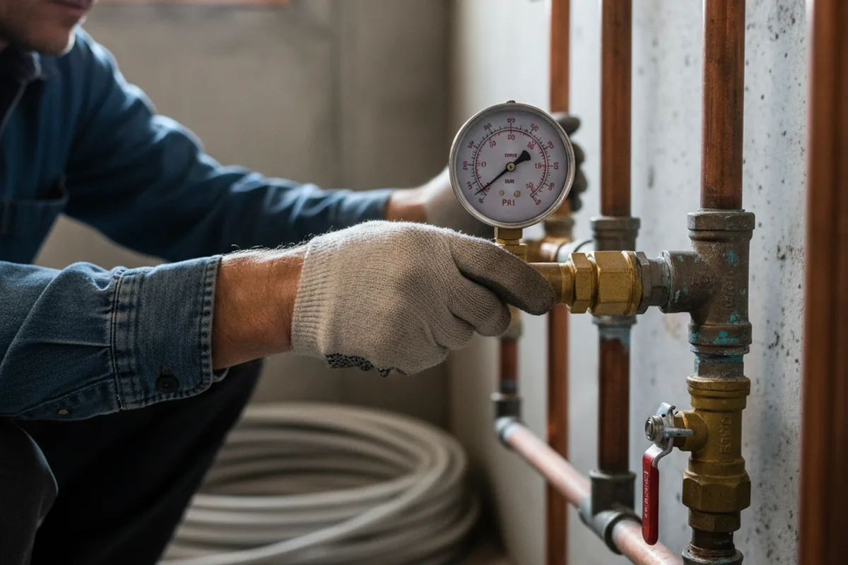 Pressure testing a repaired line during Water Line Repair in Bethesda
